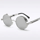 Óculos de Sol Steampunk Redondo Masculino Espelhado Mionelle Manifesto Silver