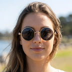 óculos de sol redondo feminino steampunk dourado lentes pretas uv400