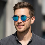 óculos de sol redondo masculino espelhado steampunk azul mionelle manifesto