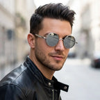 óculos de sol redondo masculino espelhado steampunk prata mionelle manifesto