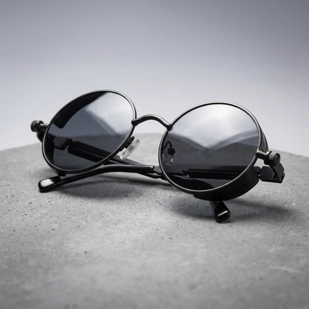 óculos de sol redondo masculino steampunk all black mionelle manifesto