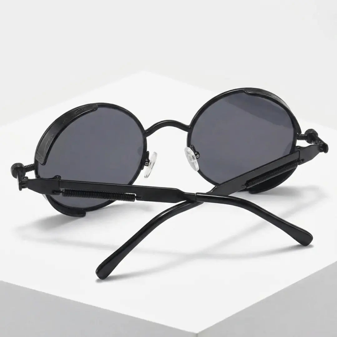 óculos de sol redondo unissex steampunk preto all black mionelle manifesto
