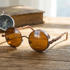 óculos de sol redondo steampunk marrom industrial mionelle